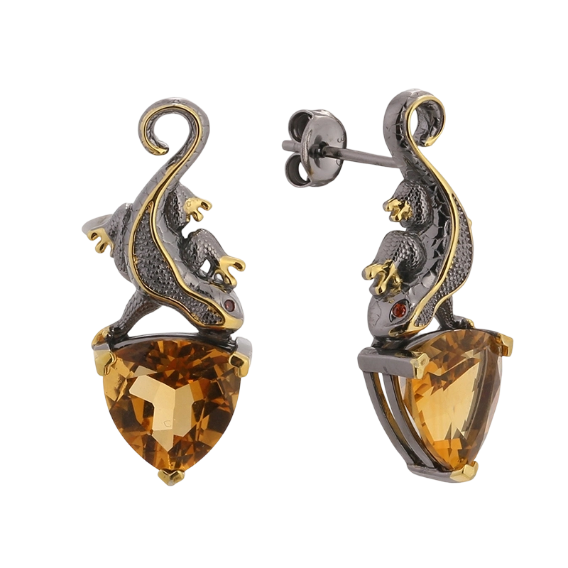 YE03586 925 스털링 실버 큐빅 지르코니아 크리틴 도마뱀 수제 귀걸이