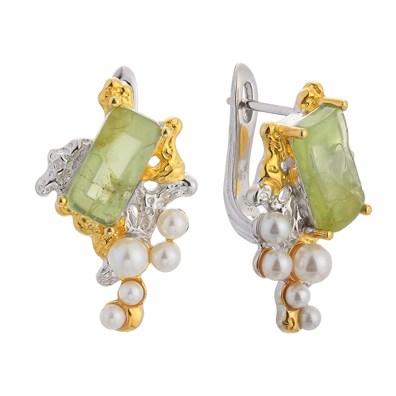 YE03598 925 스털링 실버 큐빅 지르코니아 페리도트 핸드메이드 귀걸이