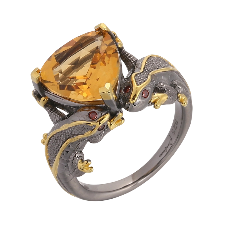 YR03586 925 스털링 실버 큐빅 지르코니아 크리틴 도마뱀 수제 반지