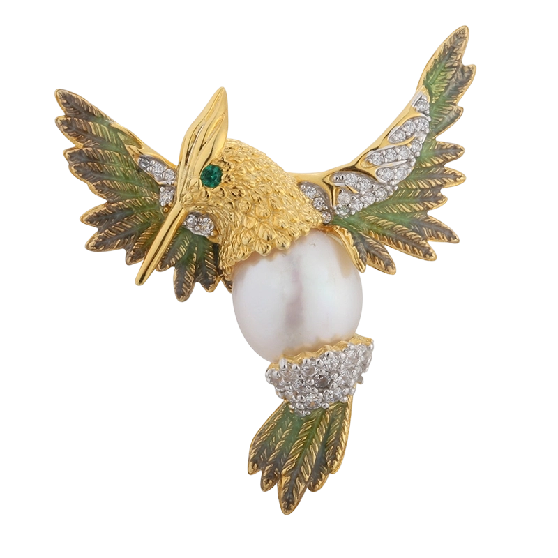 C00594 925 스털링 실버 진주 새 에나멜 브로치