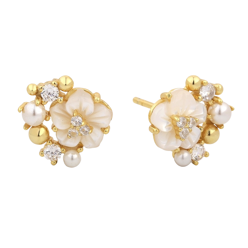 PLE08036 925 스털링 실버 자개 꽃 귀걸이