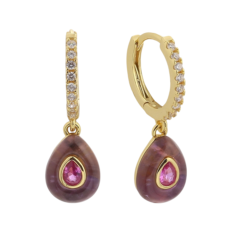 E08641A 925 스털링 실버 큐빅 지르코니아 자수정 귀걸이