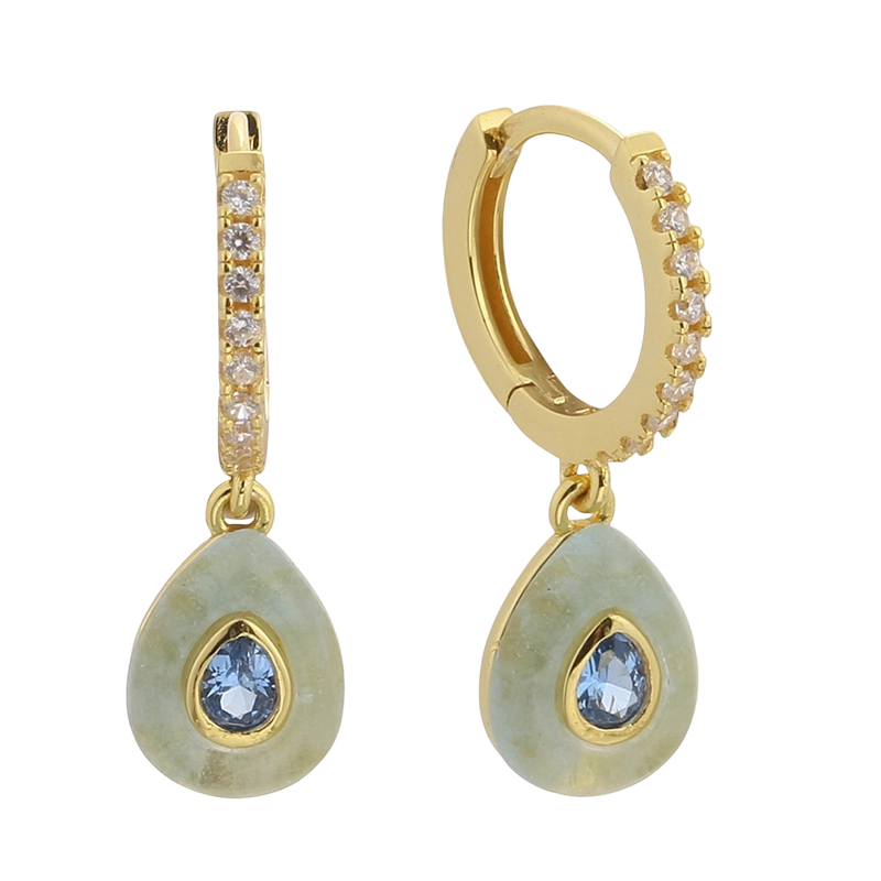 E08641B 925 스털링 실버 큐빅 지르코니아 아쿠아마린 귀걸이