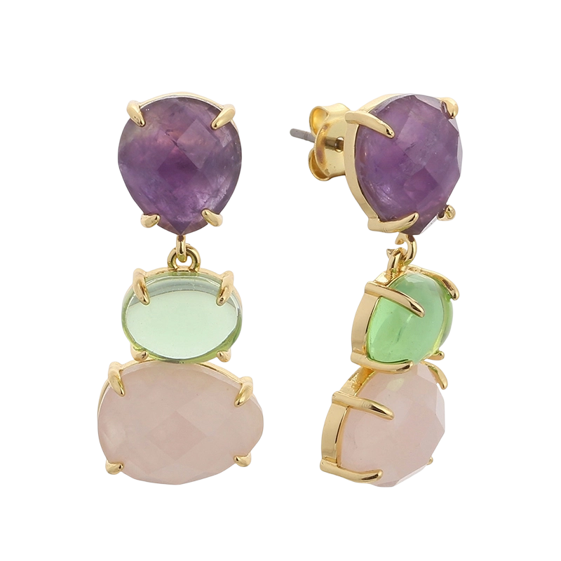 YE01766 925 스털링 실버 자수정 로즈쿼츠 귀걸이