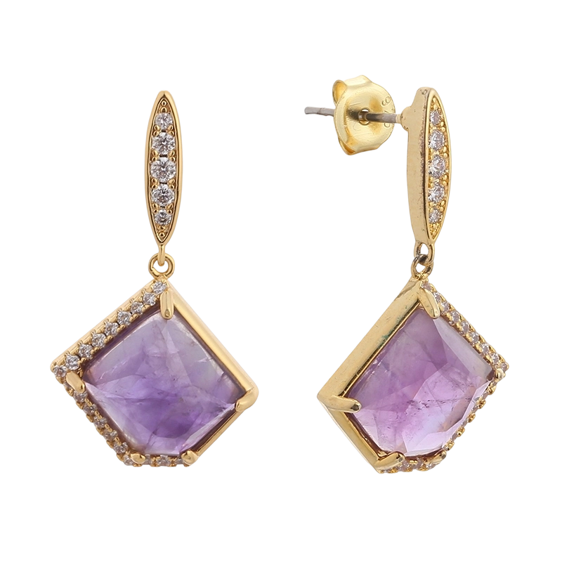 YE02004 925 스털링 실버 큐빅 지르코니아 자수정 귀걸이