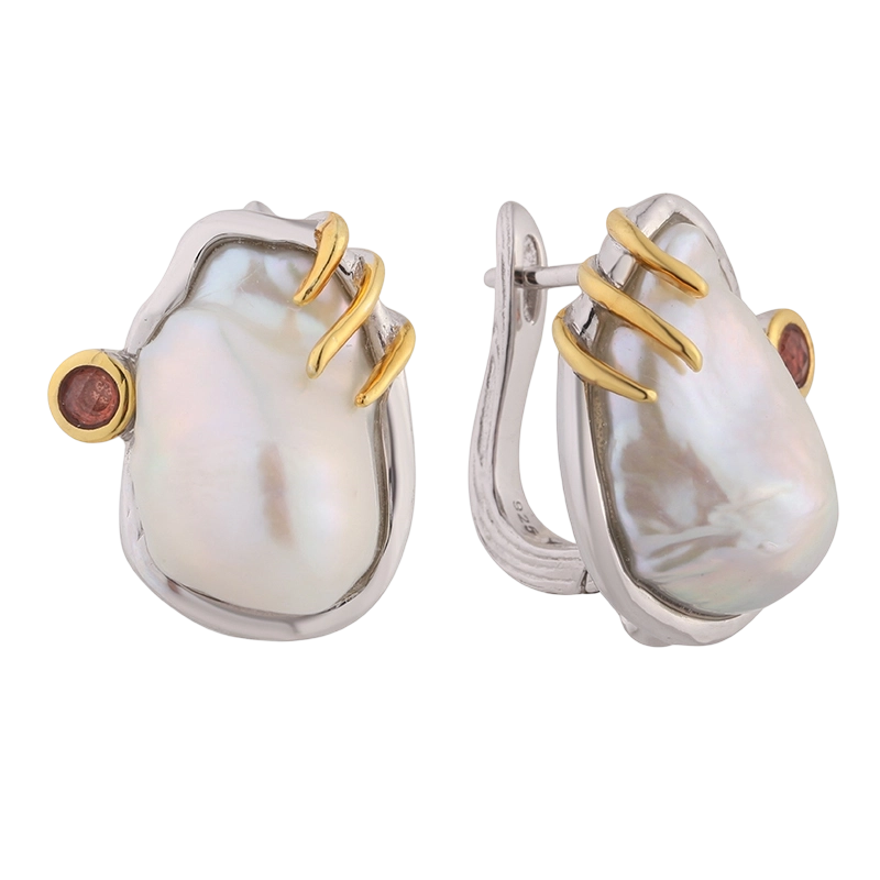 YE03283 925 스털링 실버 가넷 바로크 진주 귀걸이